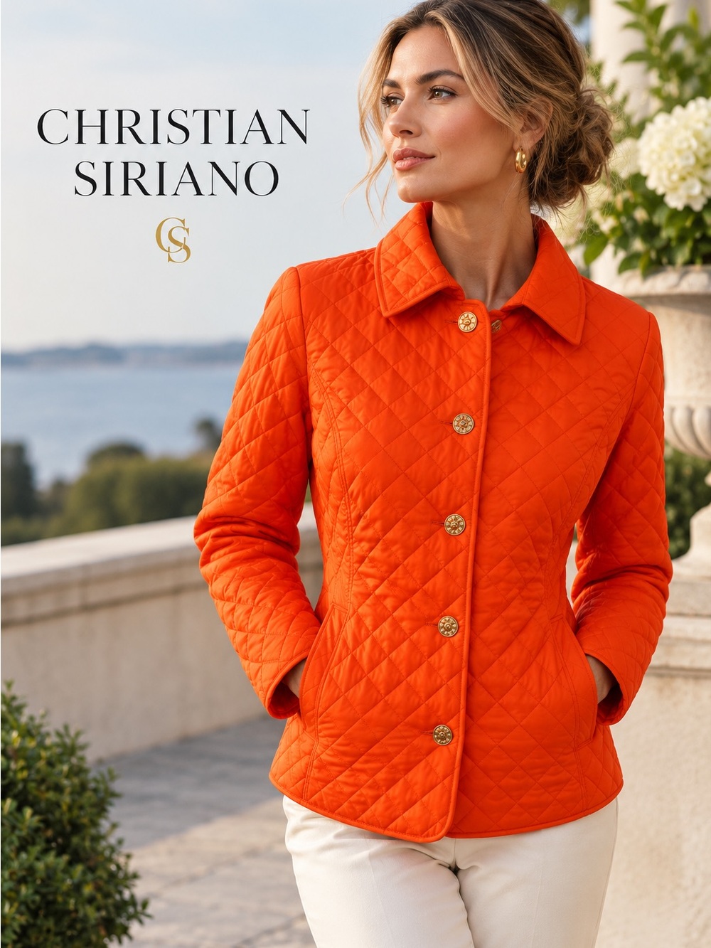Christian Siriano C. Wonder Quilted Orange gold Button-Front Jacket